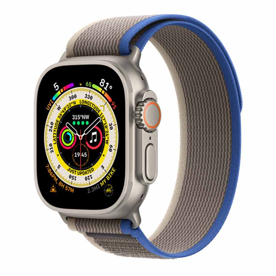 Apple Watch Ultra Titanium 49MM Case with Blue/Gray Trail Loop MQEJ3