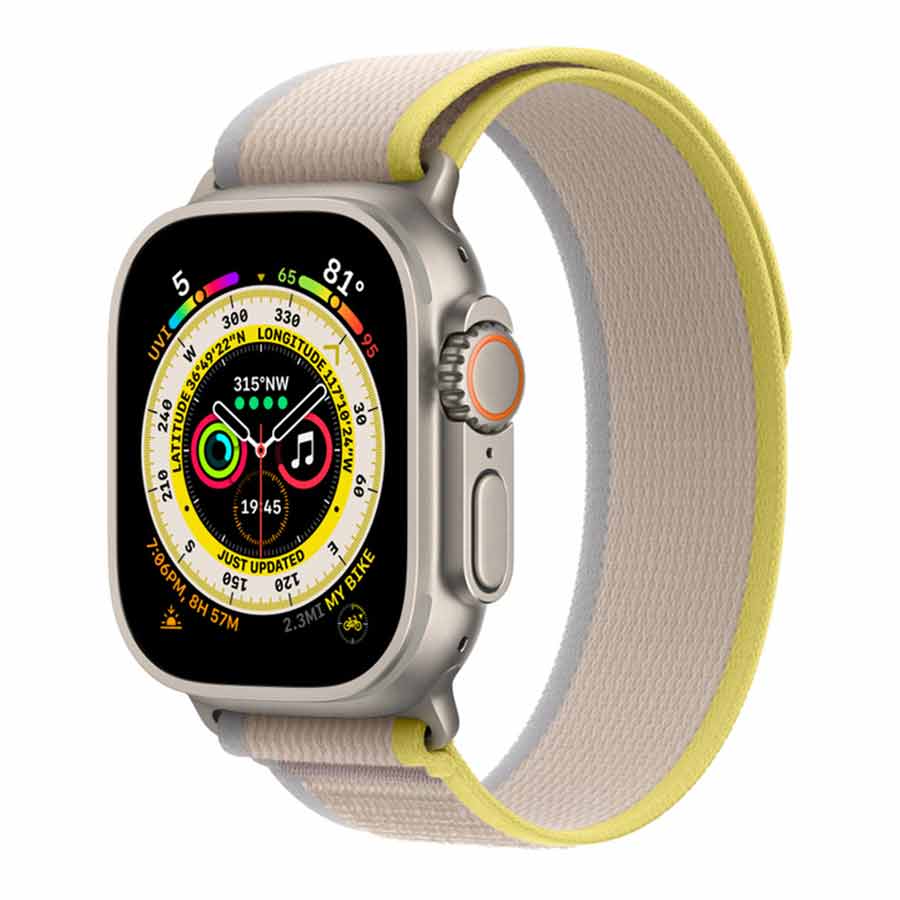 Apple Watch Ultra Titanium 49MM Case with Yellow/Beige Trail Loop GPS + Cellular MQEG3
