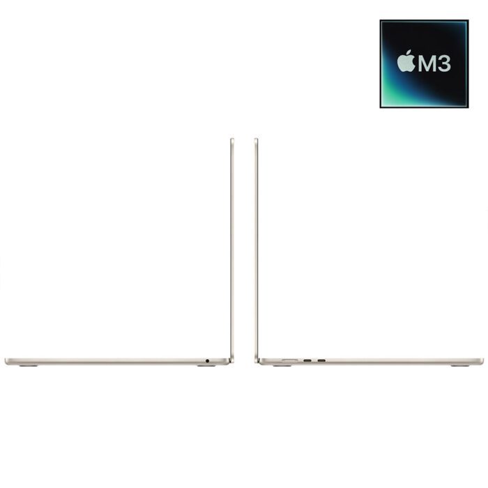 MacBook air 15.3-inch m3 side view very thin slim view starlight